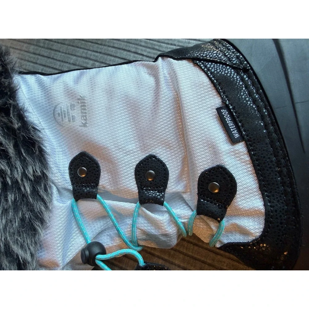 Kamik Kids Waterproof Snow Boots White Black Teal Faux Fur Trim Size 4 SFN14201